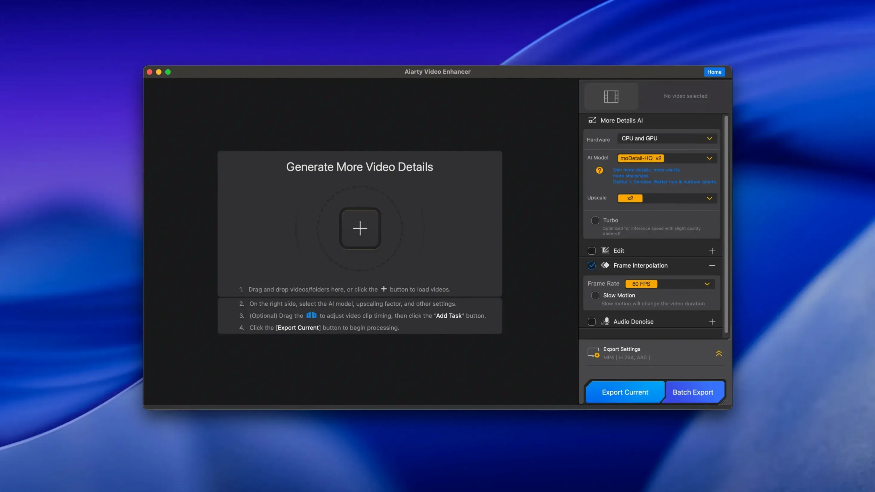 Aiarty Video Enhancer display 1 aiarty video enhancer free download interface
