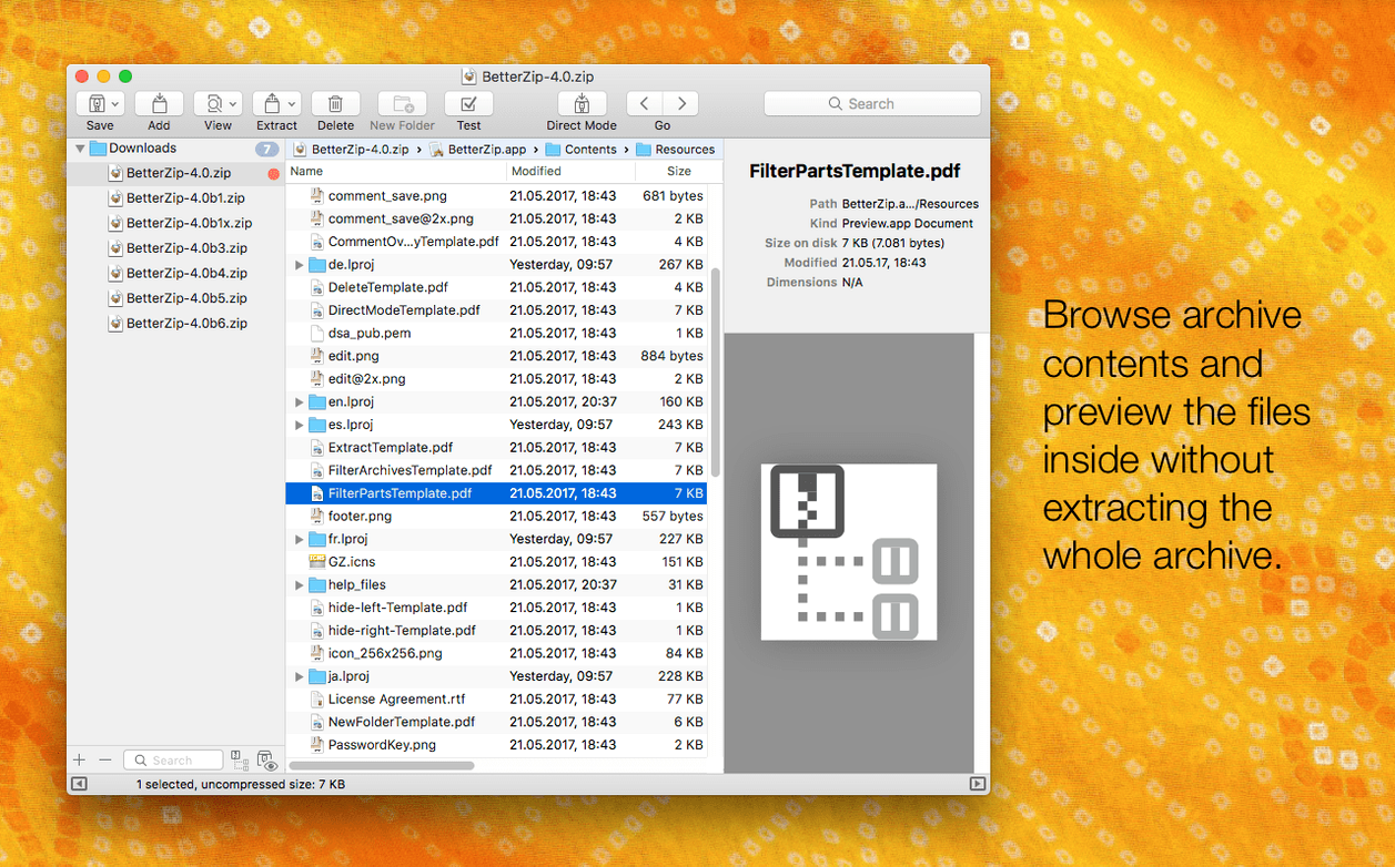 Screen 1 from BetterZip betterzip download interface