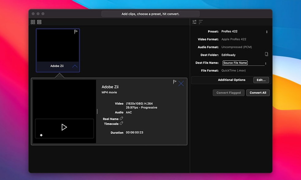 EditReady display 2 EditReady screen #2