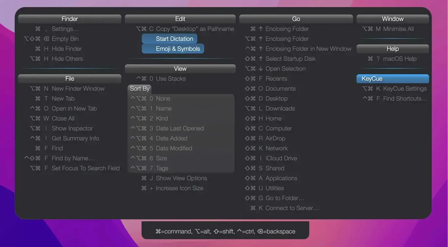 Screen 1 from KeyCue keycue for mac free download — layout