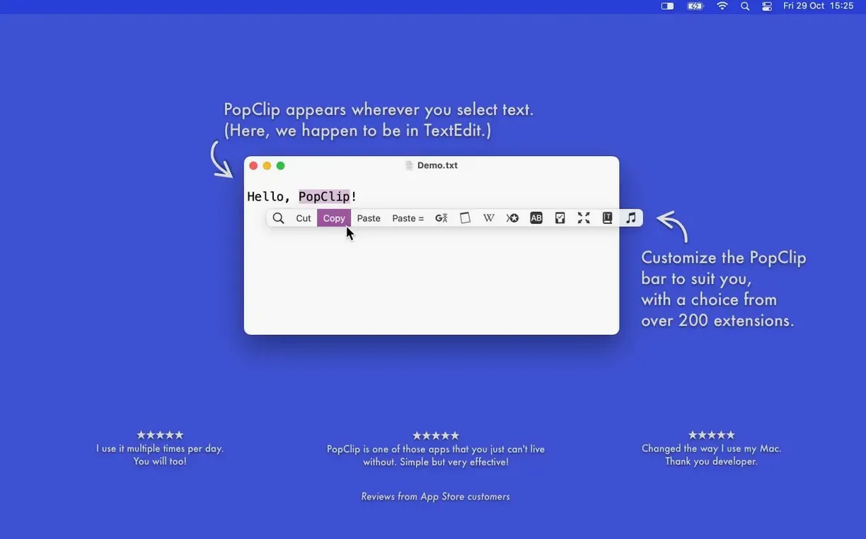 Screen 1 from PopClip popclip interface